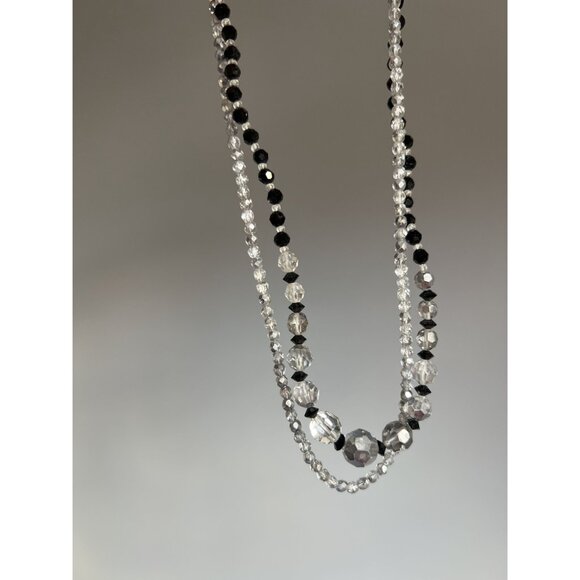 VTG Lot 2 Black & Clear Crystal Glass Bead Necklaces – Elegant Costume Jewelry - Picture 11 of 12